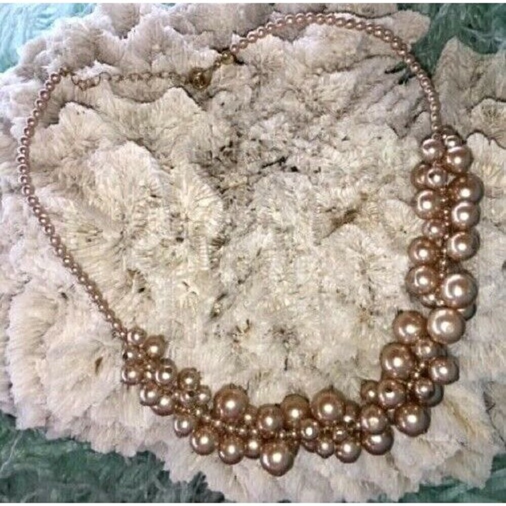 Vintage Pearl Necklace - Choker adjustable, Blush Gold Pearls